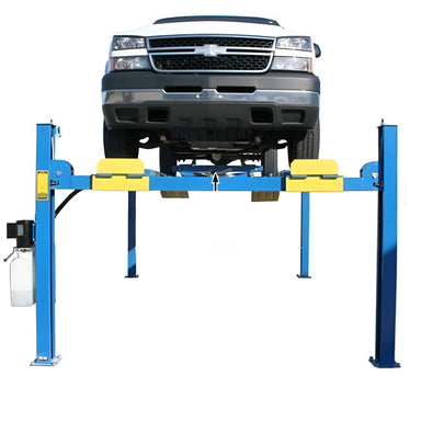 Atlas 412A 12,000 lb 4-Post Alignment Lift Front View with Car Lifting High