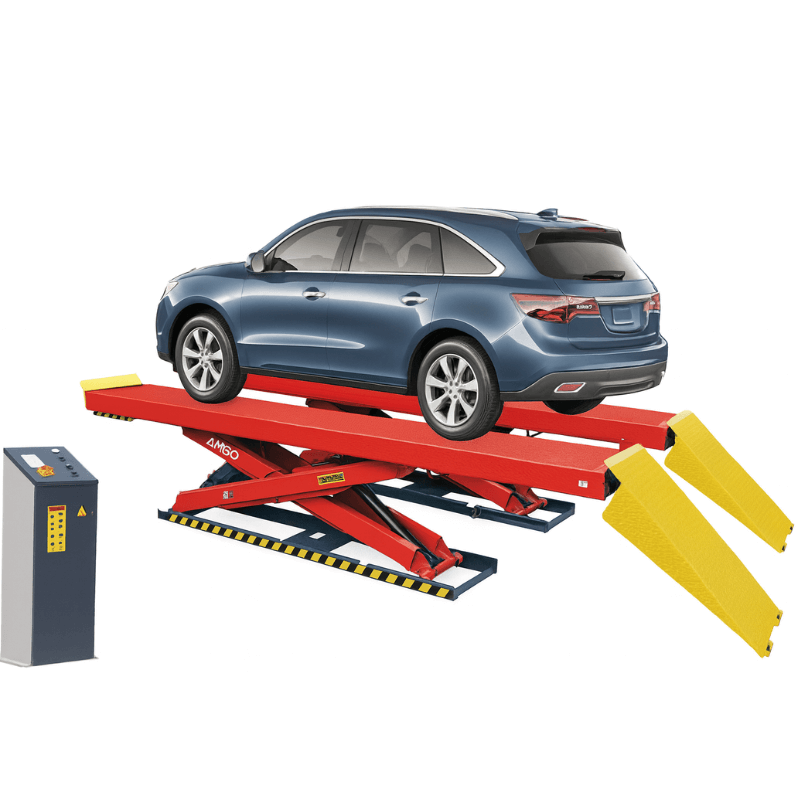 AX-12A, 6 Ton Alignment Scissor Lift by Amgo - Blue Car Side View
