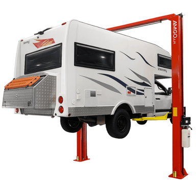 Amgo OH-12 12,000lb 2 Post Car Lift - Heavy Duty Side View with Truck Back View