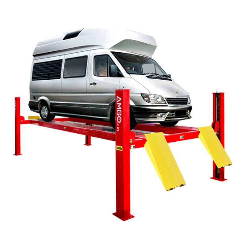 PRO-14E, 7 Ton 4 Post Car Lift Side View with Car by Amgo