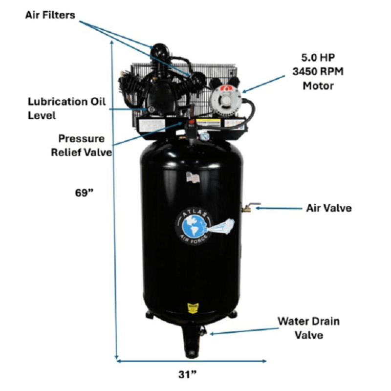 5HP 80 Gallon Air Compressor Atlas AF6 Dimension