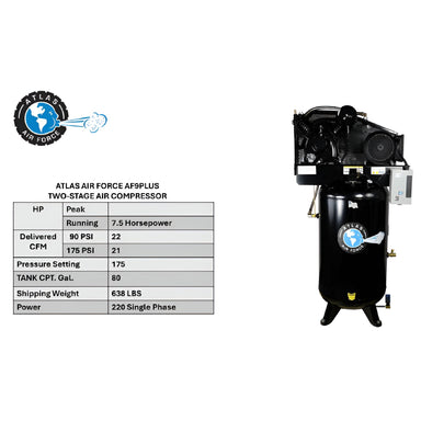 AF9P 7.5HP 80 Gallon Air Compressor with Specs View