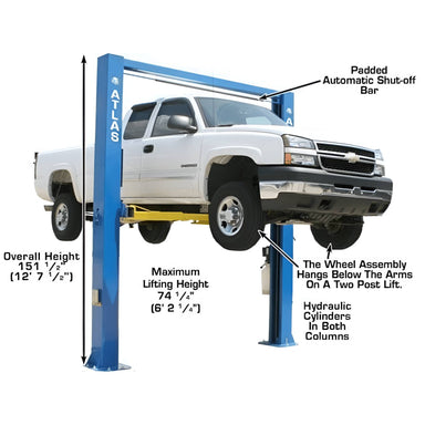 OHX10000X 10,000 lb Extra Tall 2-Post Lift - Side View with Height