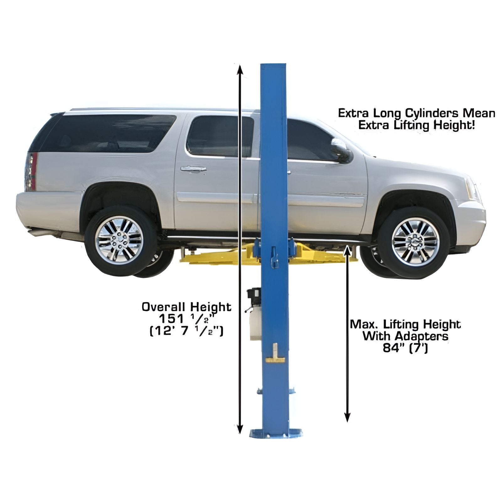 10,000 lb Extra Tall 2-Post Lift Side View
