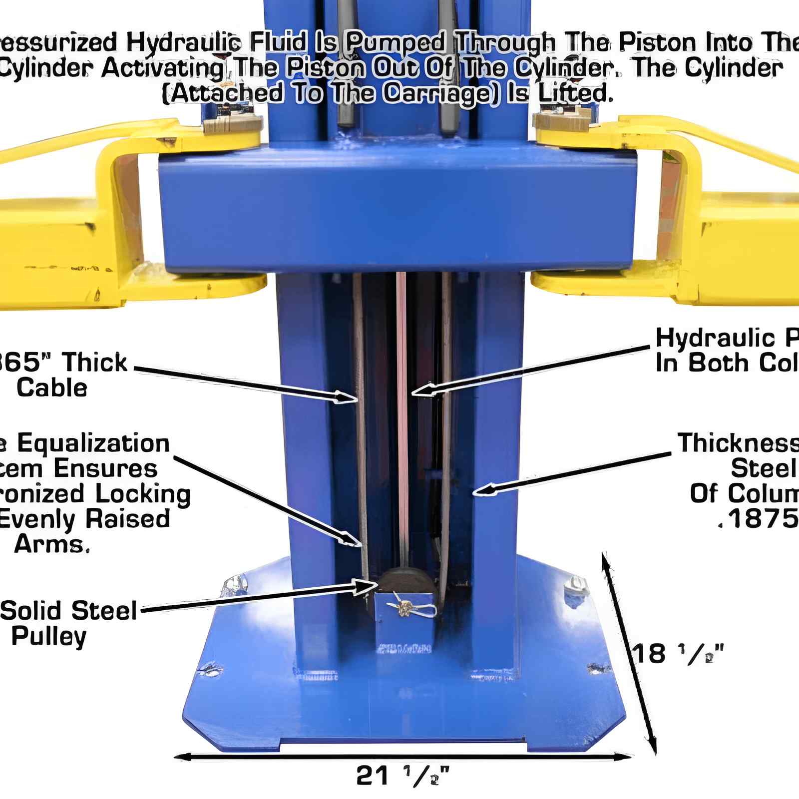 Atlas OHX10000X 10,000 lb Extra Tall 2-Post Lift - Center Arm Base View
