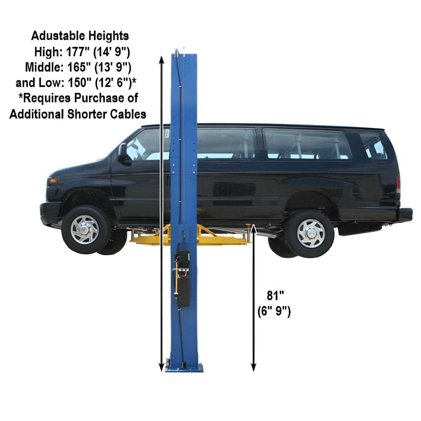 Atlas PV12PX 12,000 lb 2-Post Lift Side View with Van