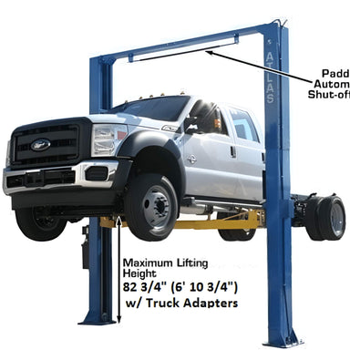 PV15PX 15,000lb Overhead 2 Post Lift by Left Side View with dimensions