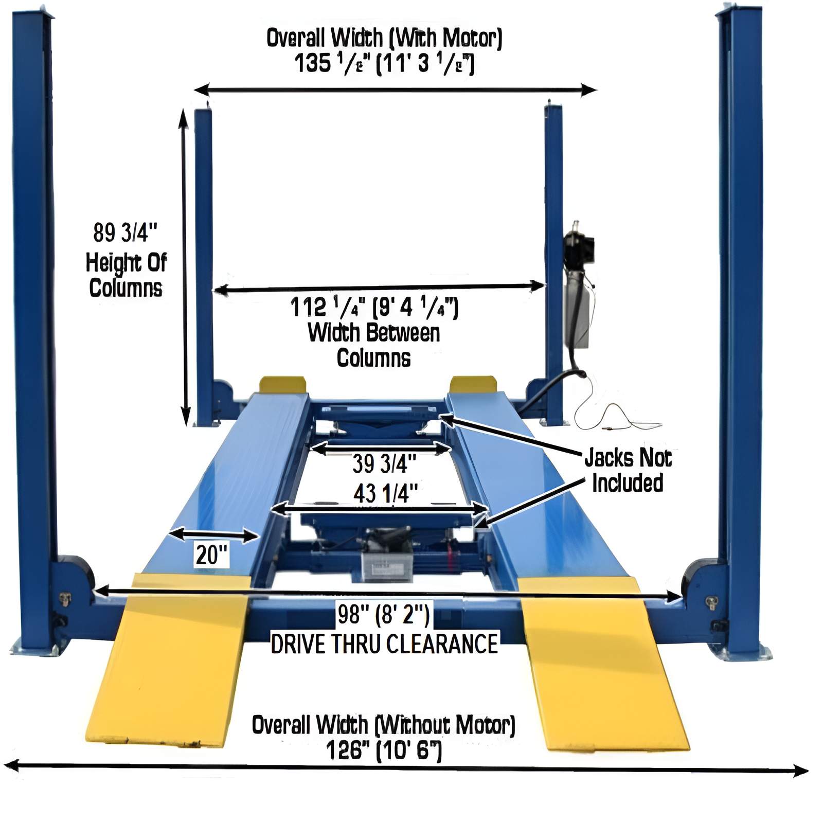 Atlas 412 Lift 12,000 lb  Front View with no Car