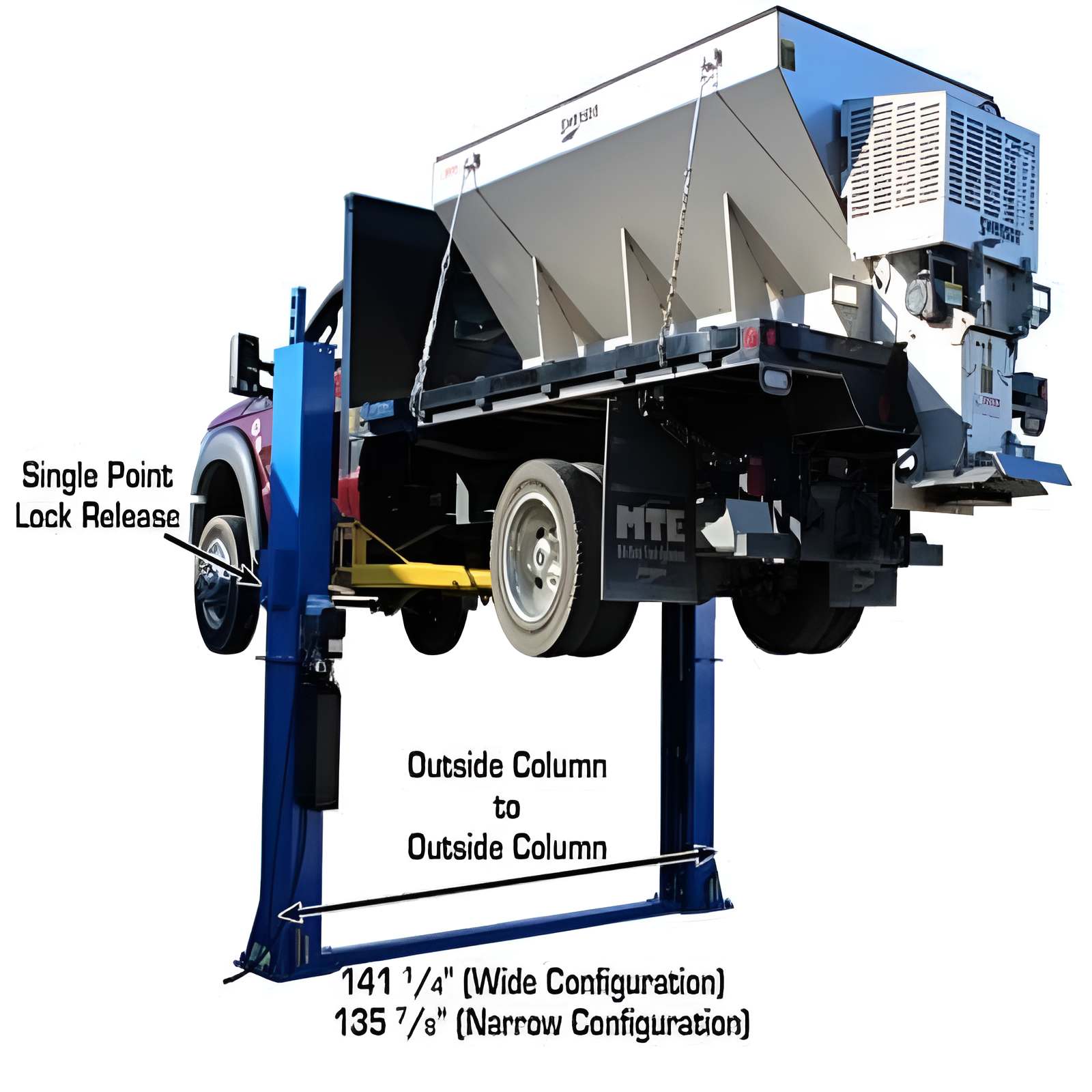 Atlas BP12000X, 12,000 lb 2 Post Lift - Commercial Grade Semi Back View with Truck