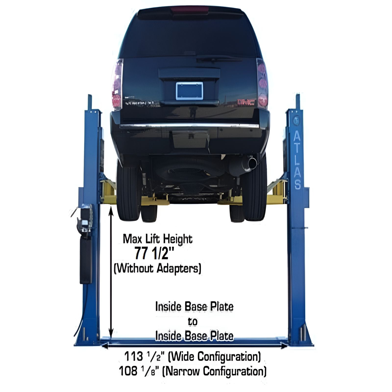 Atlas BP12000X, 12,000 lb 2 Post Lift Back View with Van
