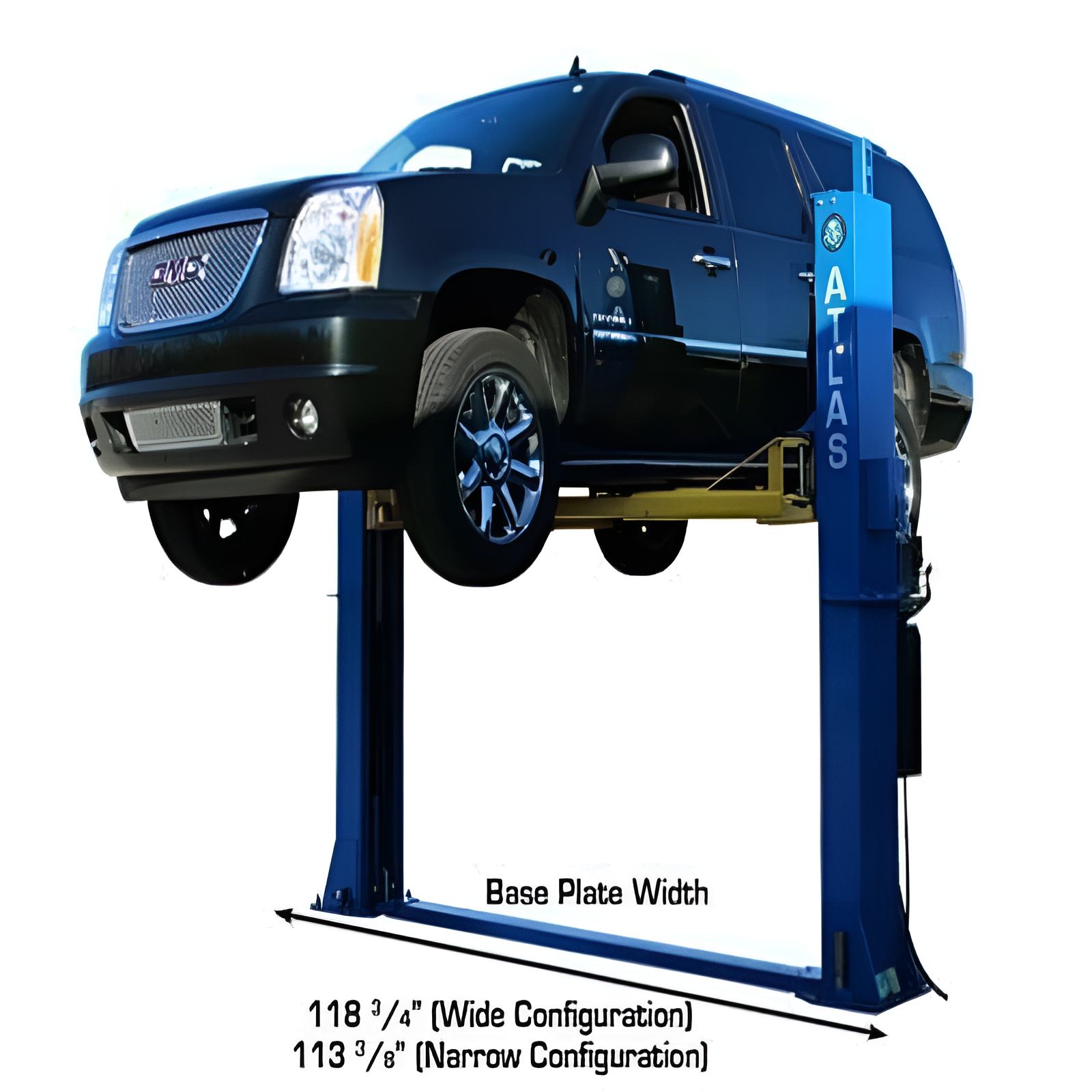 Atlas BP12000X, 12,000 lb 2 Post Lift Side View with Car