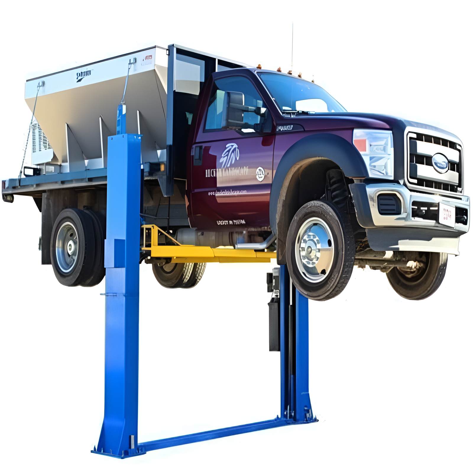 Atlas BP12000X, 12,000 lb 2 Post Lift - Commercial Grade Side View with Truck