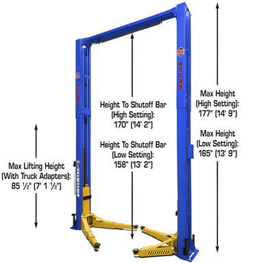 PVL12, 12,000 lb 2 Post Lift - Extra Wide & Tall - ALI Certified Side View