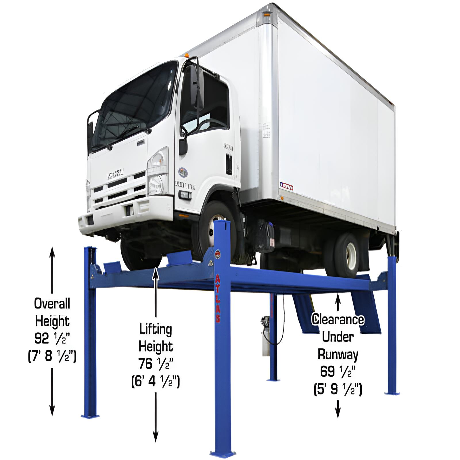 PVL14, 14,000 lb 4 Post Lift - ALI Certified Side View with Dimensions