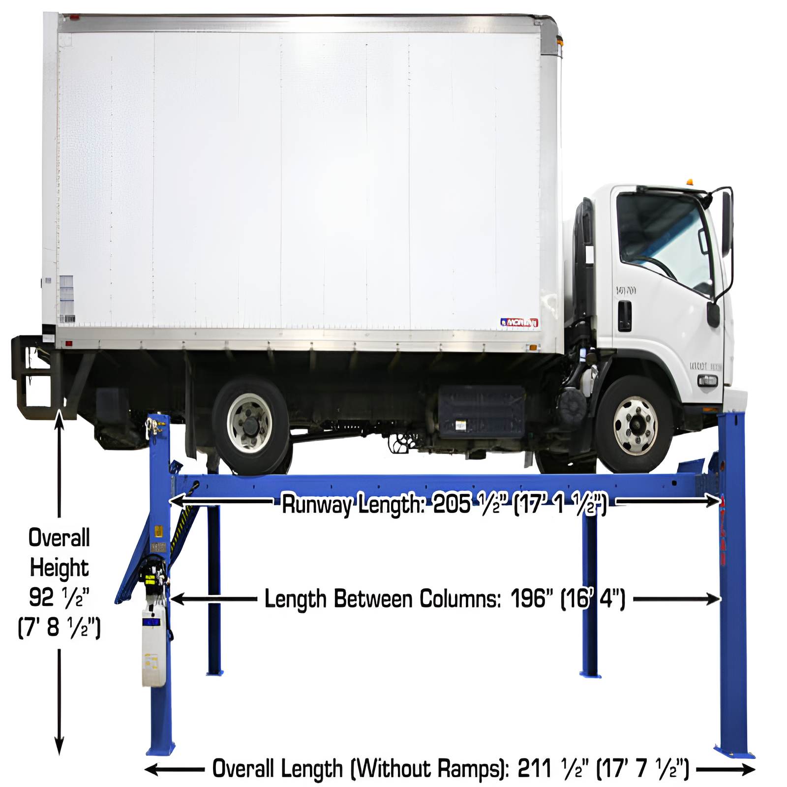 Atlas PVL14, 14,000 lb Full Side View with Truck Lifting High