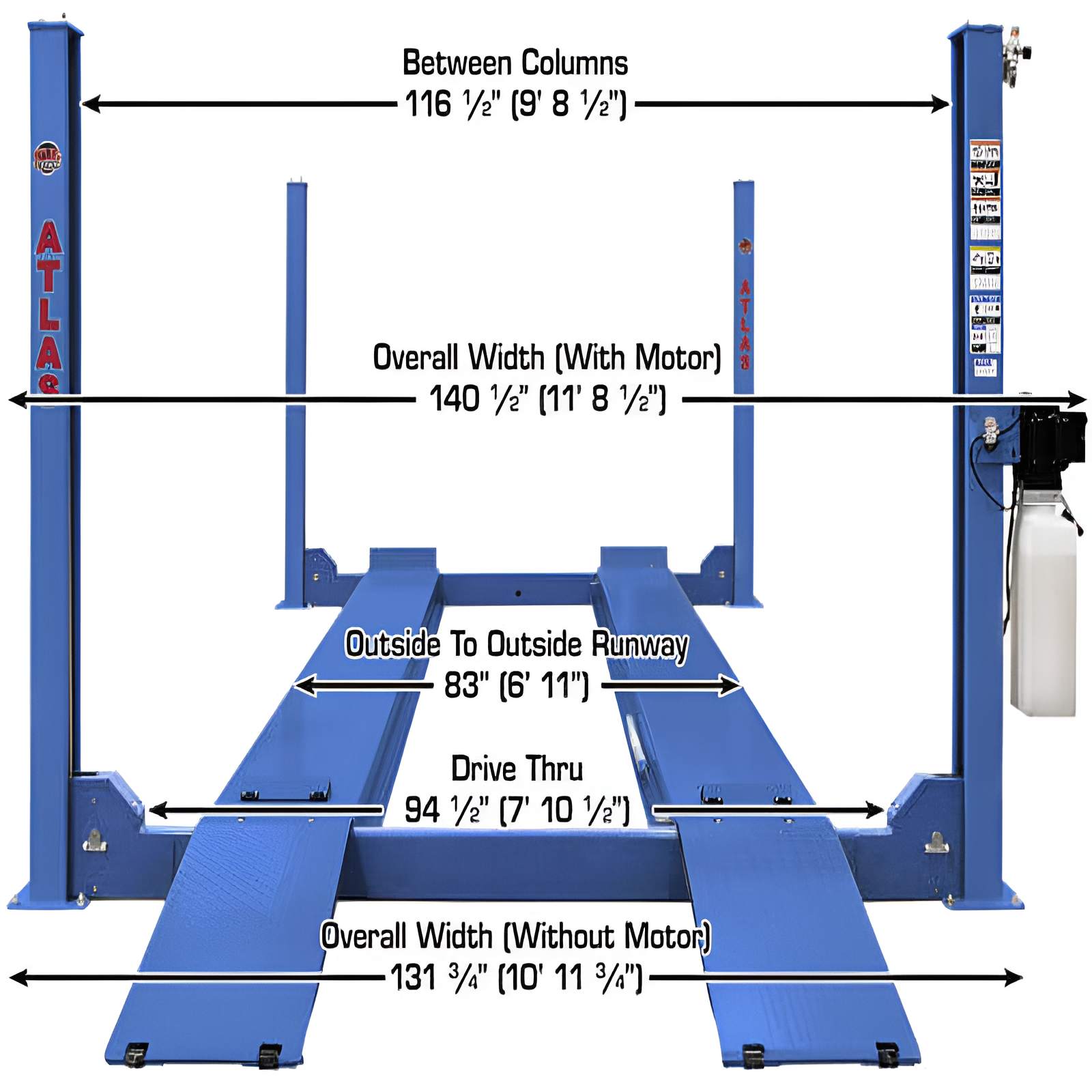 PVL14, 14,000 lb 4 Post Lift - ALI Certified by Atlas Front View no Car