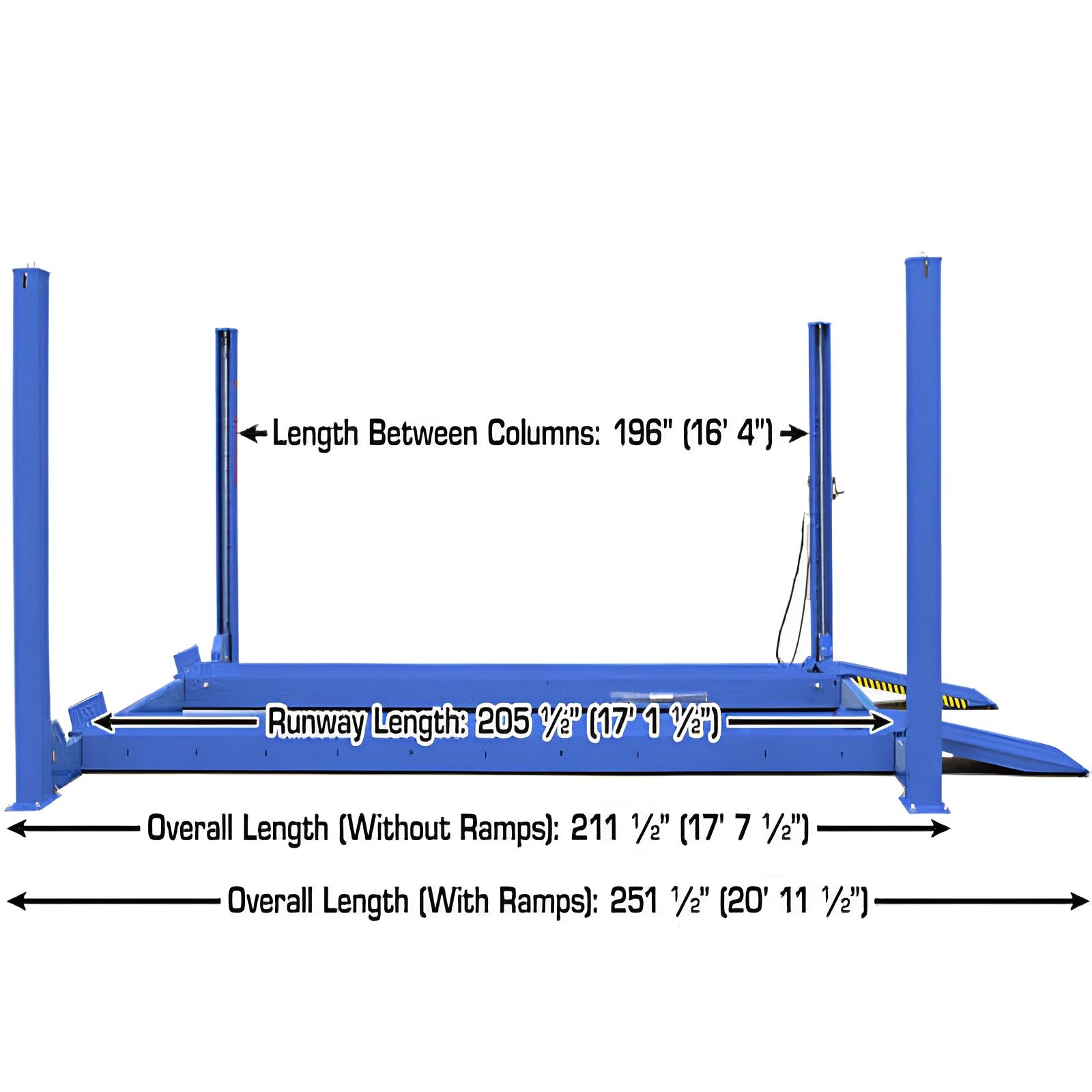 Atlas PVL14, 14,000 lb 4 Post Lift - ALI Certified Side View with Dimension
