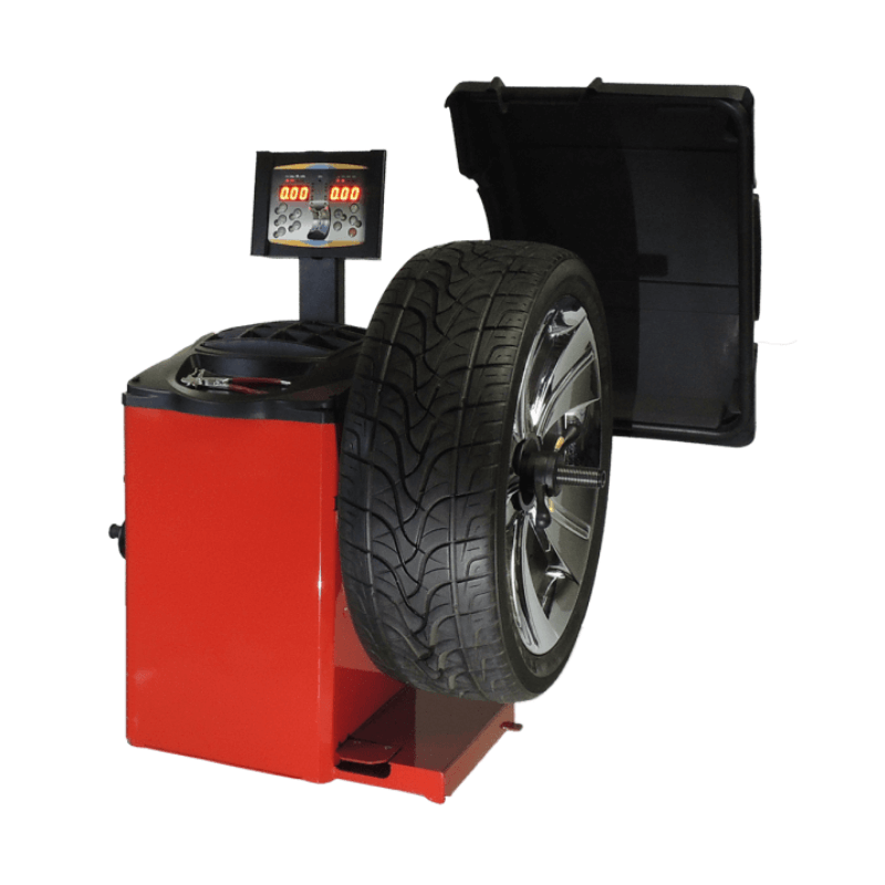 WB-CB66-VE Wheel Balancer by Tuxedo -W/Tire-View-Hood-Up
