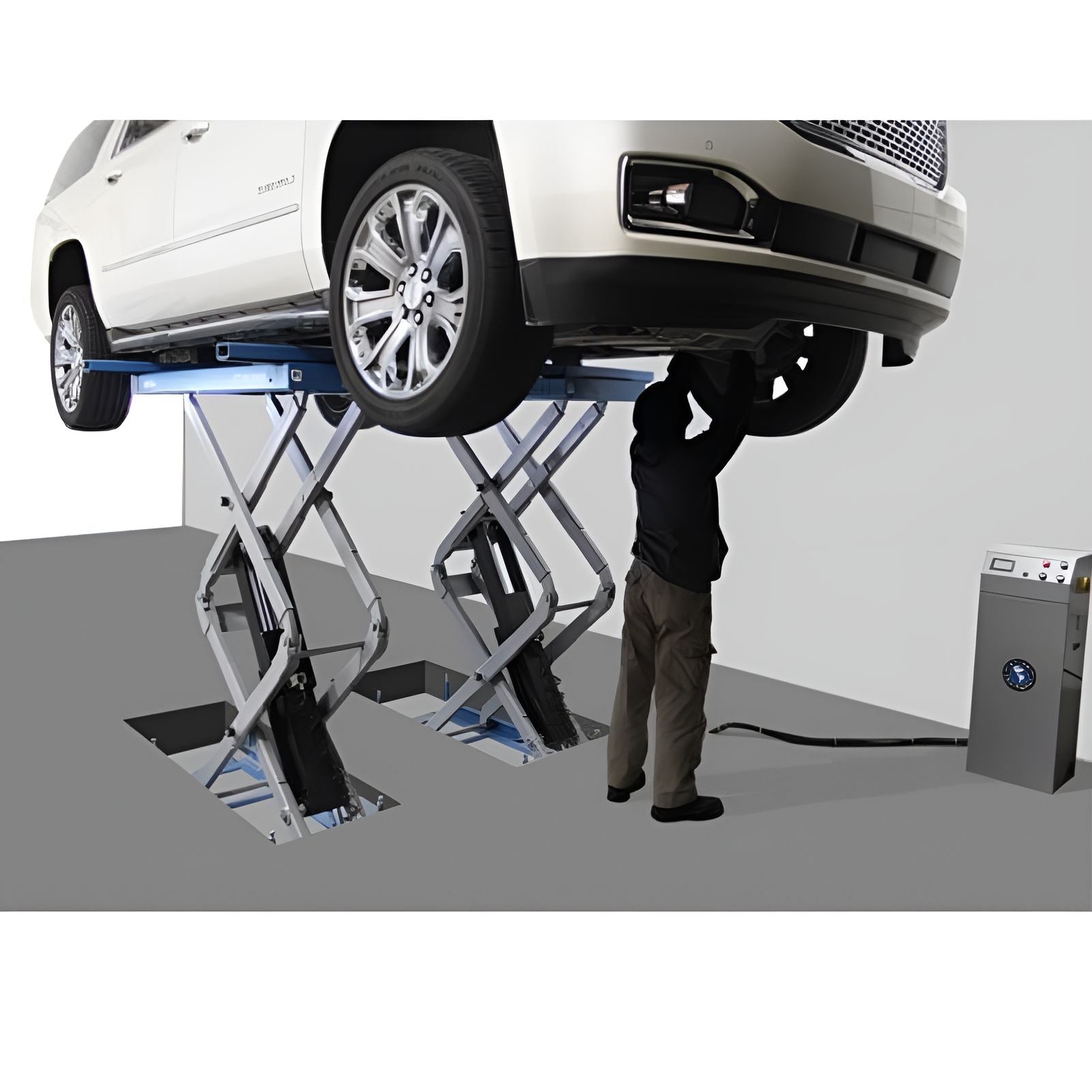 Atlas FM9SL 9,000 lb In Ground Lift - Full Rise Lifting Car View