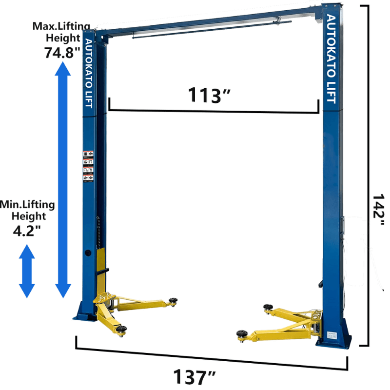 Katool AK-M115Z 11000 lbs Heavy Duty Two Post Lift Dimensions