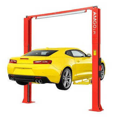 OH-9 2 Post Car Lift by Amgo Side View with Yellow Car