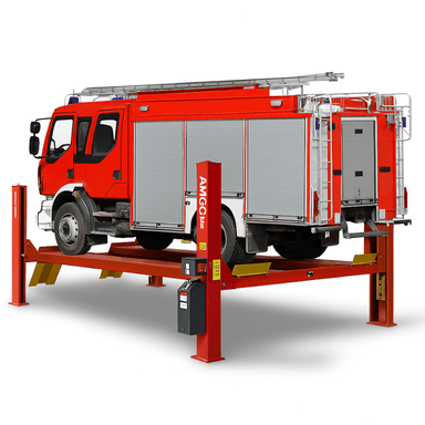PRO-30 30,000lb 4 Post Truck Lift Side View with Fire Truck
