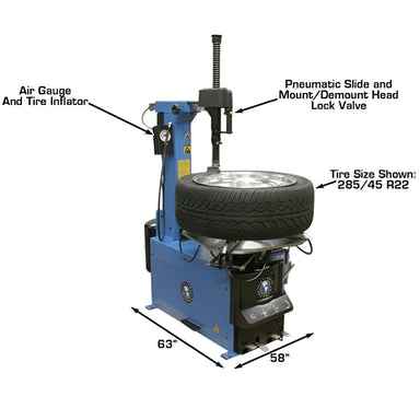 Atlas TC755EZ Tire Changer Side View with Wheel