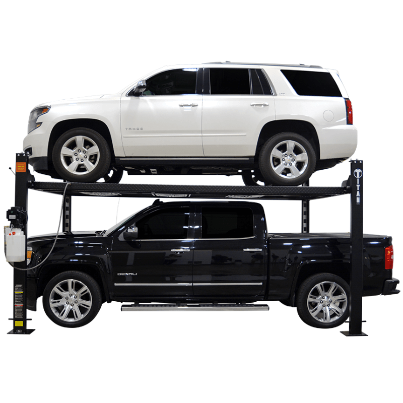 Titan SDPL-8000XLT 4-Post Lift  Side view  double car