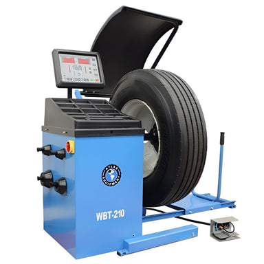 WBT-210 Heavy Duty Truck Wheel Balancer by Atlas Side View with Wheel