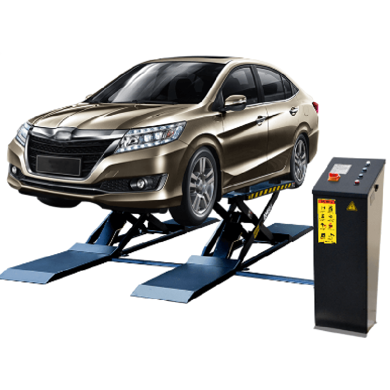 MRL09, 9000lb Mid-rise Scissor Lift by Amgo - With Car Side View