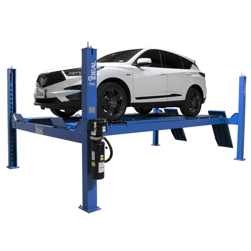 iDEAL, 14,000 lb FP14KAC-X, 4 Post Alignment Lift - Side view with car