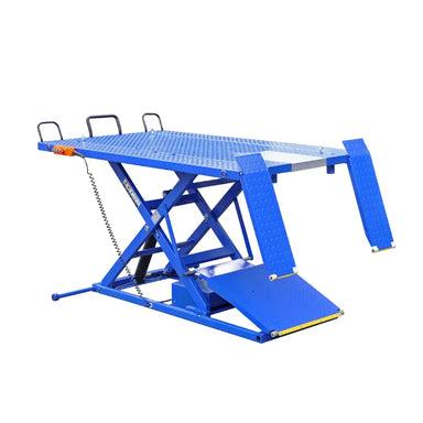 Ideal A-2200IEH-XR Electric Hydraulic ATV Lift Blue Frame Side View