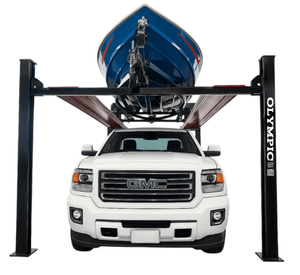 4 Post lift for boat - Blue boat over white GMC truck