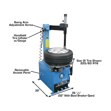 TC221 Rim-Clamp Tire Changer by Atlas Side View with Tire