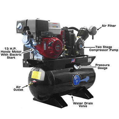 Atlas AF13 Gas-Powered Air Compressor - Side View with Label