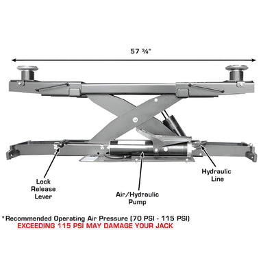 Platinum RJ7000 7,000lb Rolling Jack - ALI Certified by Atlas Side View with Dimension