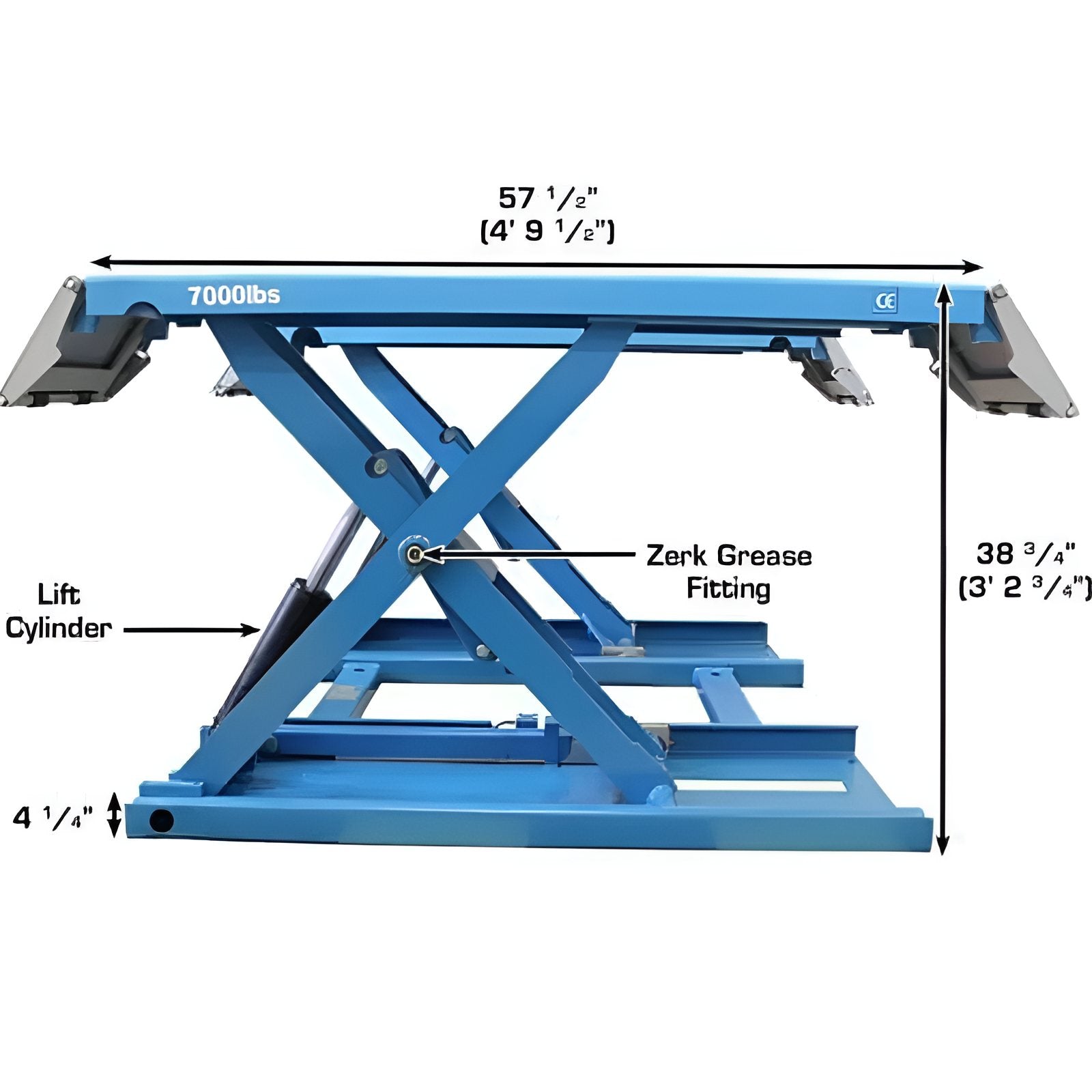 Atlas 7K-KWIK-BAY 7,000 lbs Mid Rise Scissor Lift - Portable Side View with Dimension