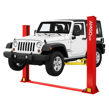 Amgo BP-9X, 9000 lb 2 Post Car Lift - Low Ceiling - Side View with Car