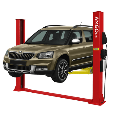 BP-9X, 9000 lb 2 Post Car Lift - Low Ceiling Side View with Brown Car
