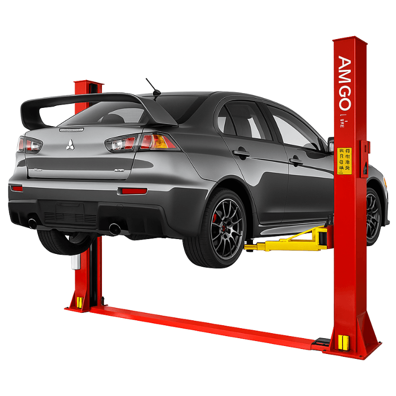 BP-9, 9000 lb 2 Post Car Lift - Low Ceiling with Car Lifting Back View