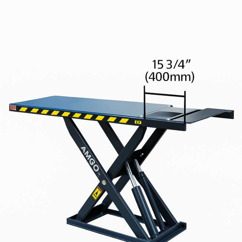 MRL09, 9000lb Mid-rise Scissor  Lift Ramp View with dimension