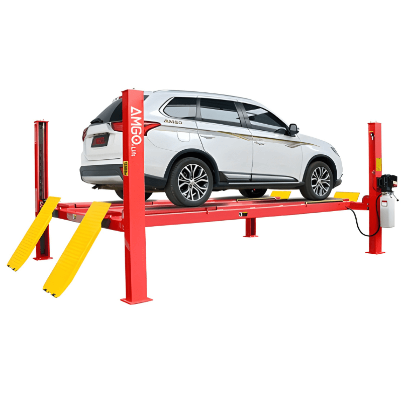 Amgo PRO-12ASX 12,000lb 4 Post Alignment Lift Side View with Car Lifting