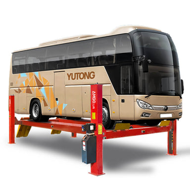 PRO-40E, 20 Ton 4 Post Truck Lift Extended Length by Amgo Side View With Bus