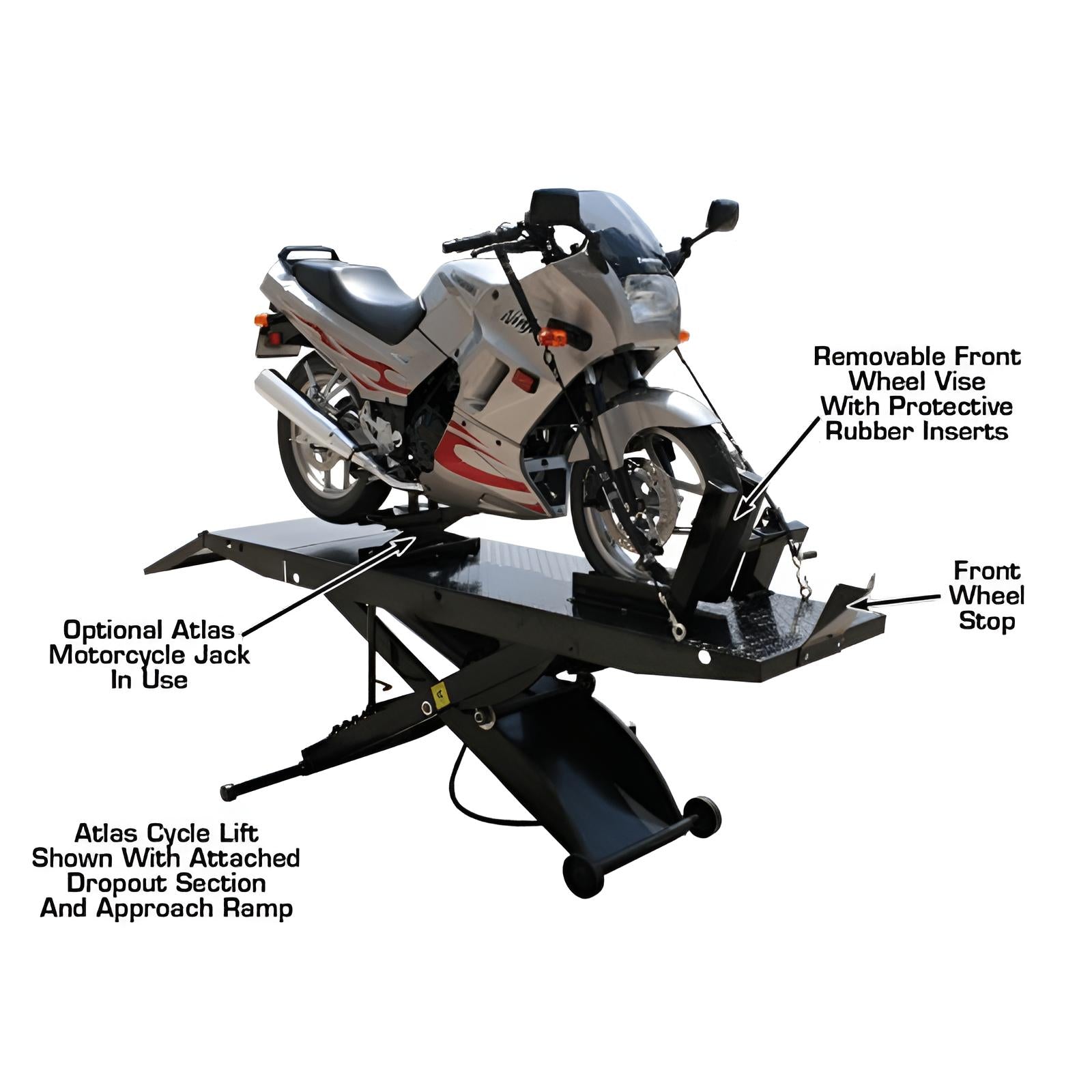 Cyclelift Motorcycle Lift Side View with Labels