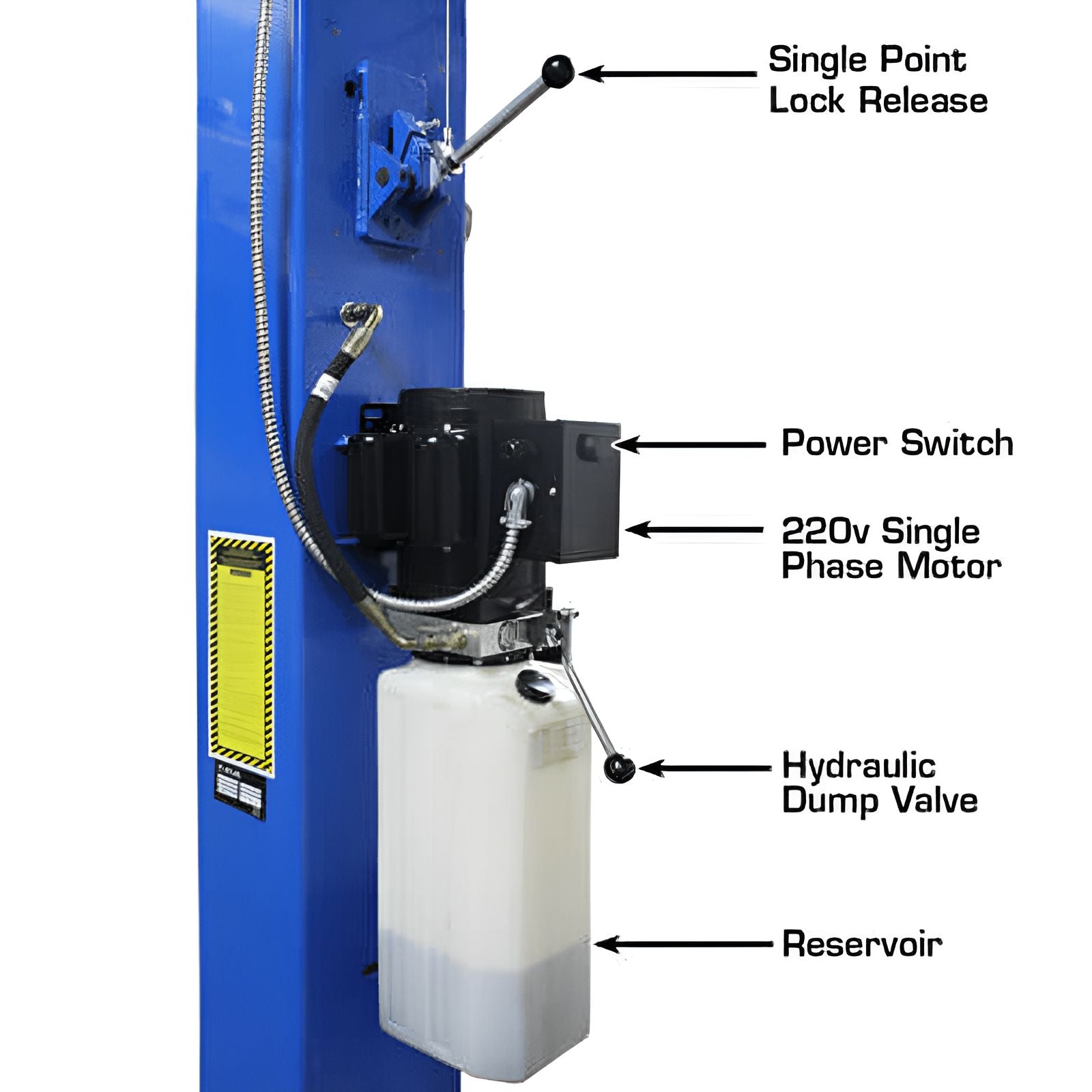 PRO 9D 9,000 lb Overhead 2-Post Lift motor and Pump View