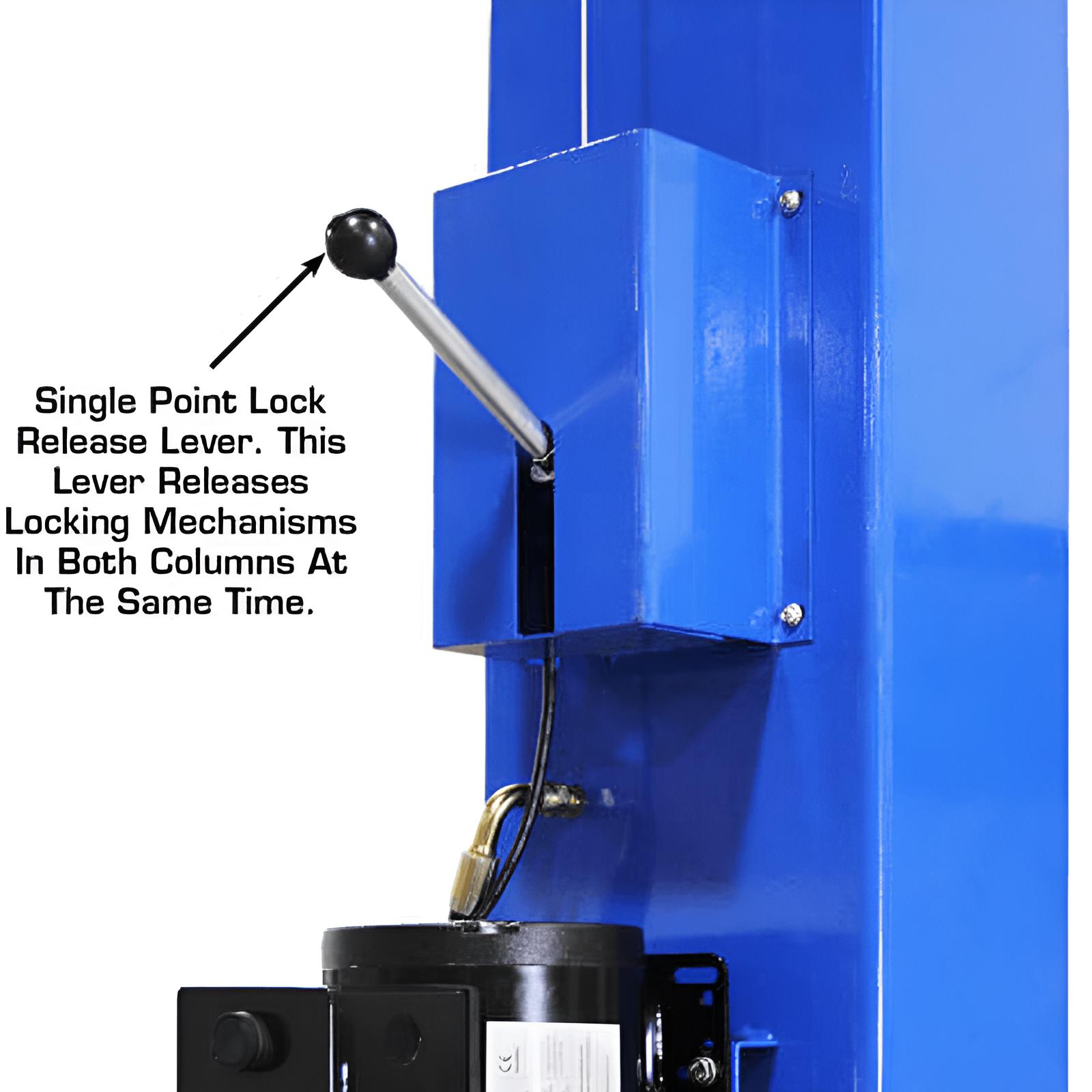 Atlas PRO 9D 9,000 lb Overhead 2-Post Lift Lever View