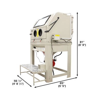 PSBC990 Pressurized Large Sandblast Cabinet w/ Vacuum - Side View with Dimension