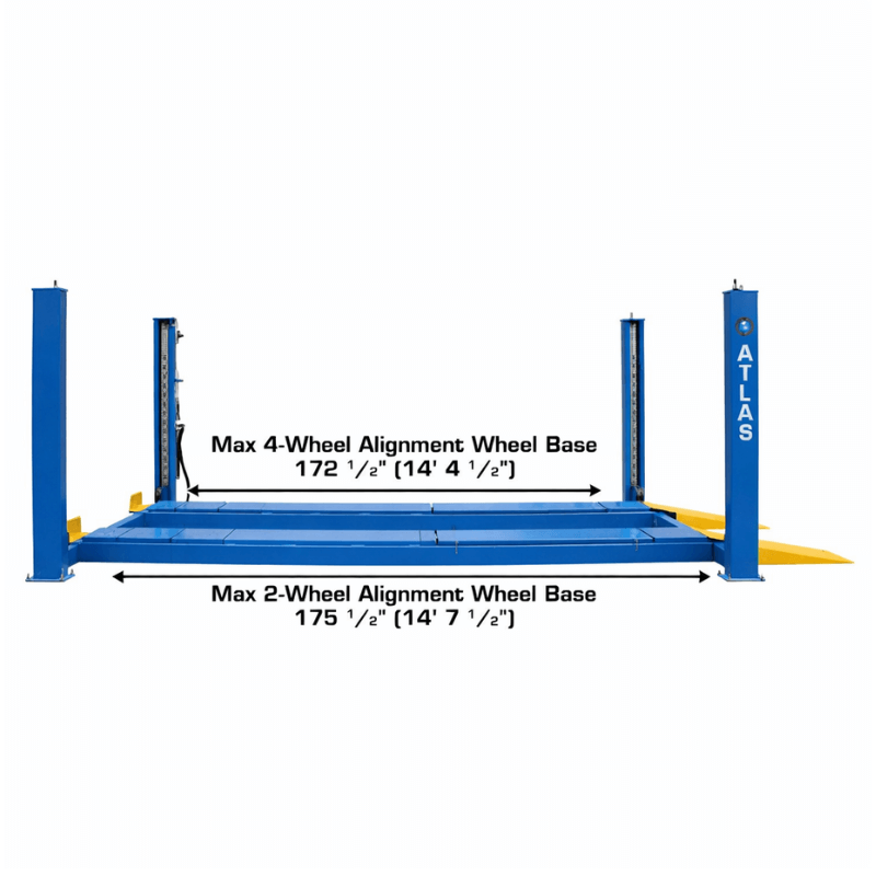 414A 14,000 lb 4-Post Alignment Lift Side View with Dimension
