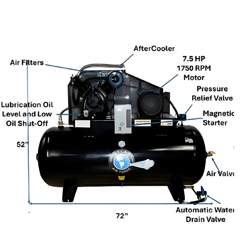 Atlas AF9P 7.5HP 120 Gallon Front View