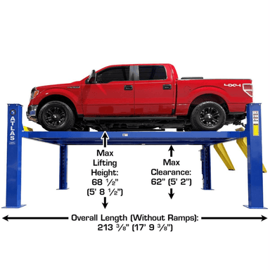 ATEXH-PRO12K 12,000lbs Commercial 4-Post Lift Side View with Dimension
